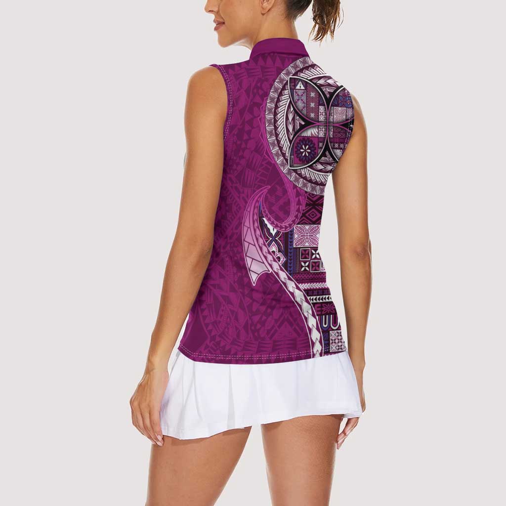 Samoan Siapo Art Tattoo Polynesian Pattern Women Sleeveless Polo Shirt Pink Color - Polynesian Pride
