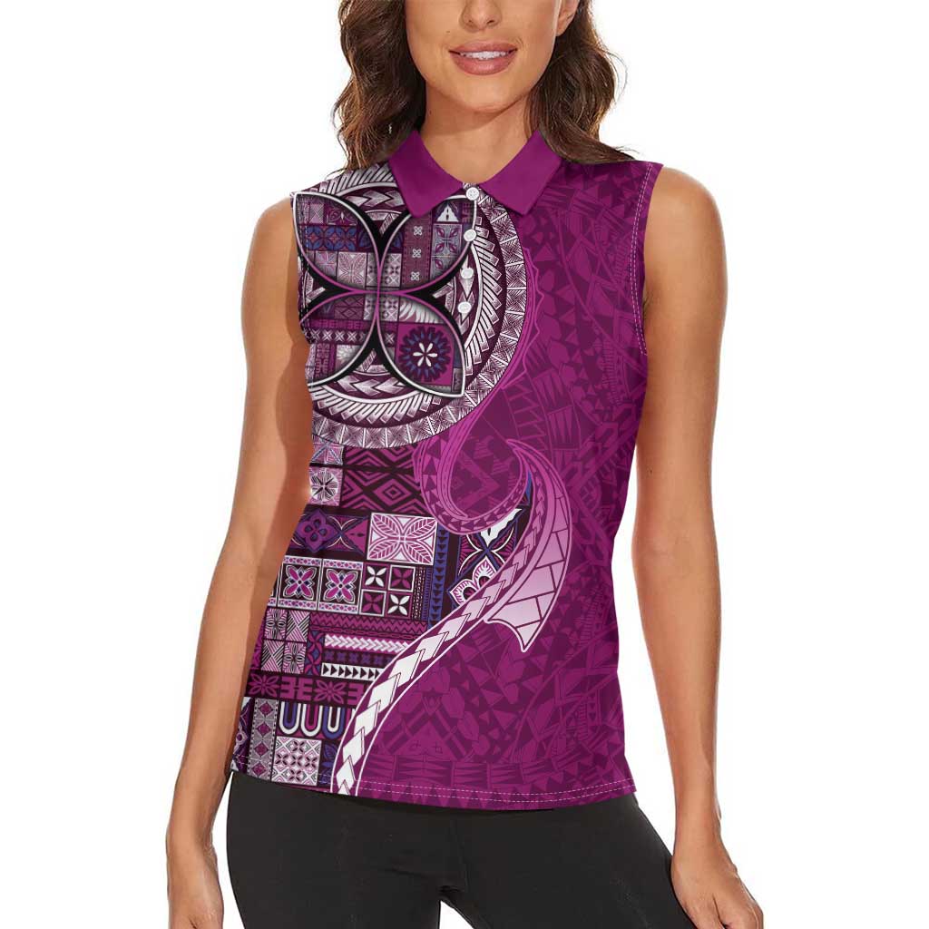 Samoan Siapo Art Tattoo Polynesian Pattern Women Sleeveless Polo Shirt Pink Color - Polynesian Pride