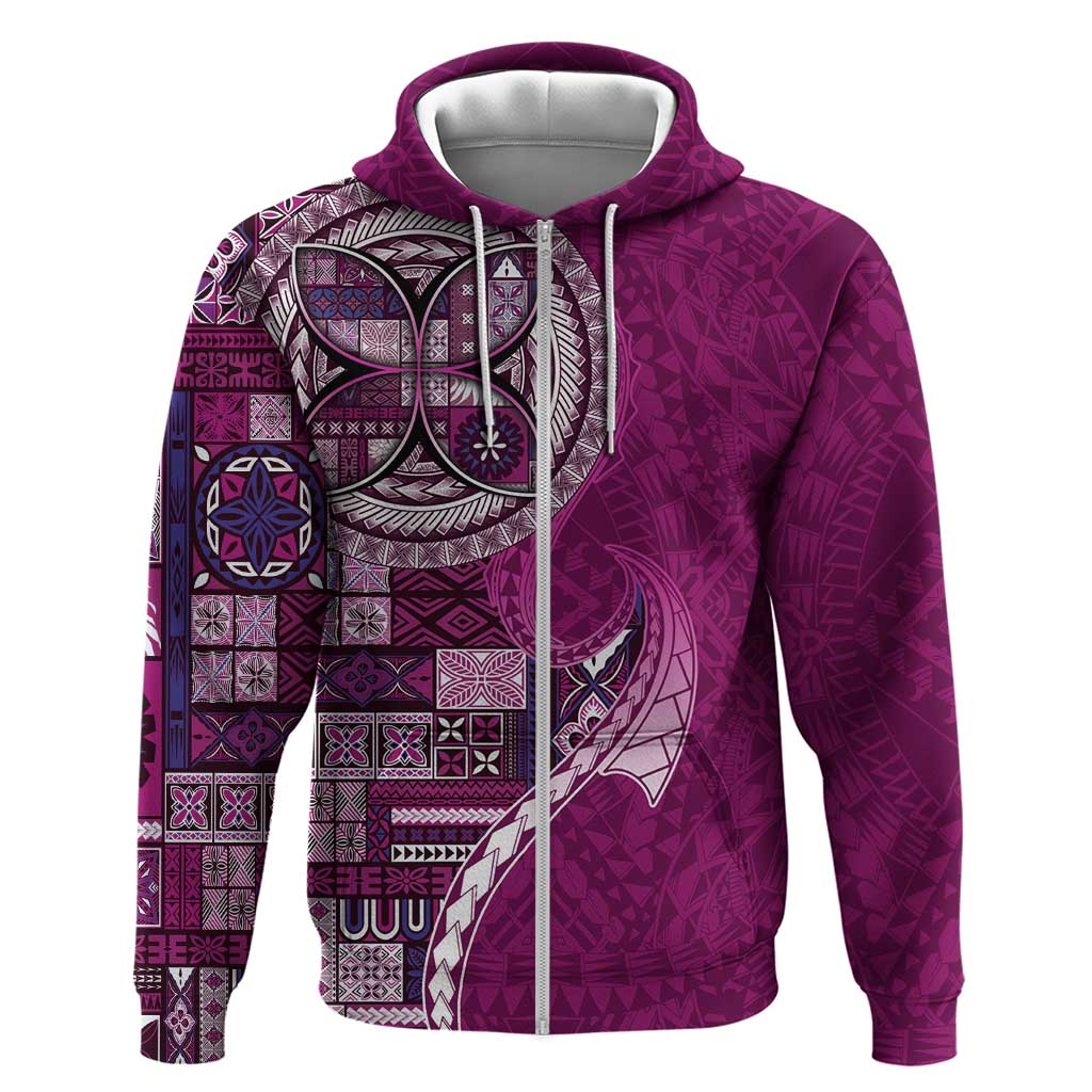 Samoan Siapo Art Tattoo Polynesian Pattern Zip Hoodie Pink Color - Polynesian Pride