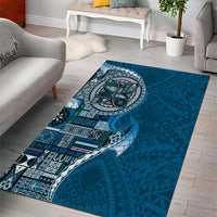 Samoan Siapo Art Tattoo Polynesian Pattern Area Rug Teal Color - Polynesian Pride