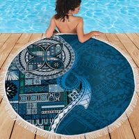 Samoan Siapo Art Tattoo Polynesian Pattern Beach Blanket Teal Color LT03 - Polynesian Pride