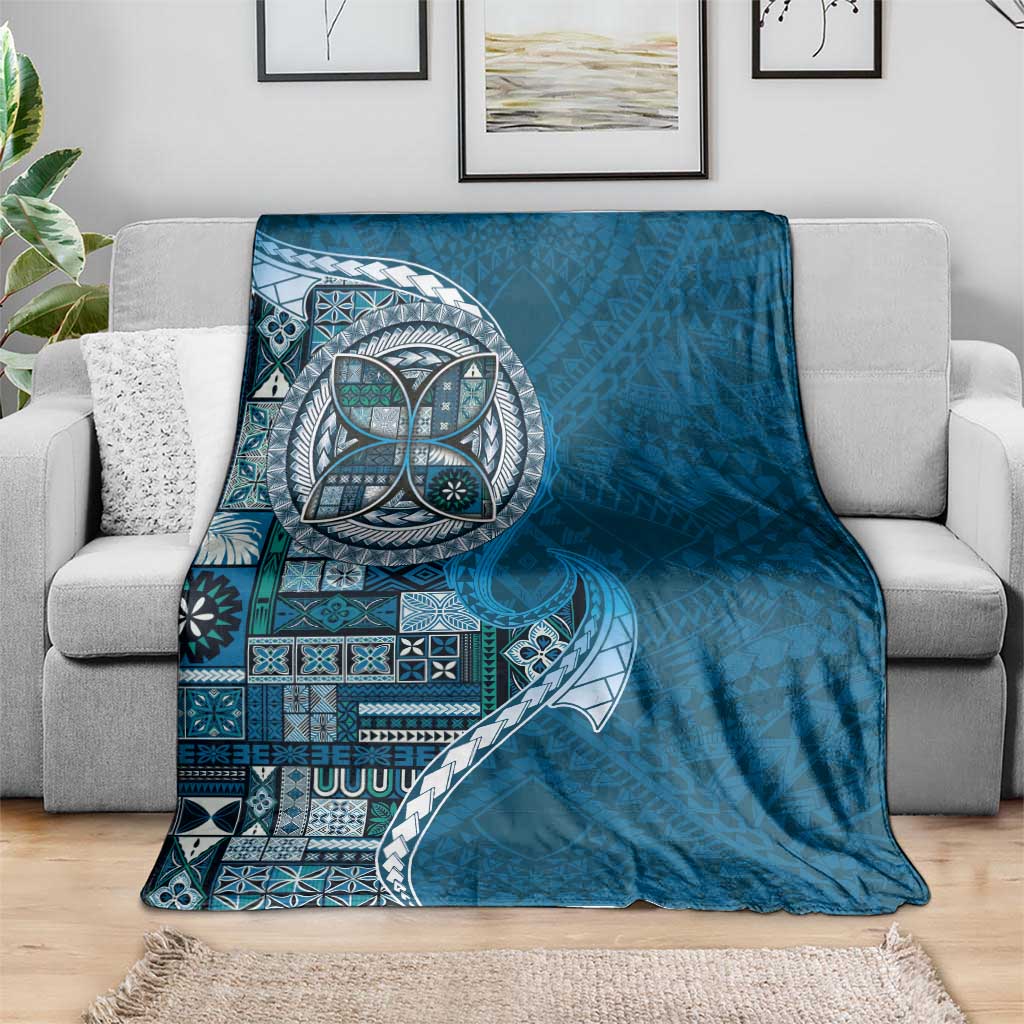 Samoan Siapo Art Tattoo Polynesian Pattern Blanket Teal Color - Polynesian Pride