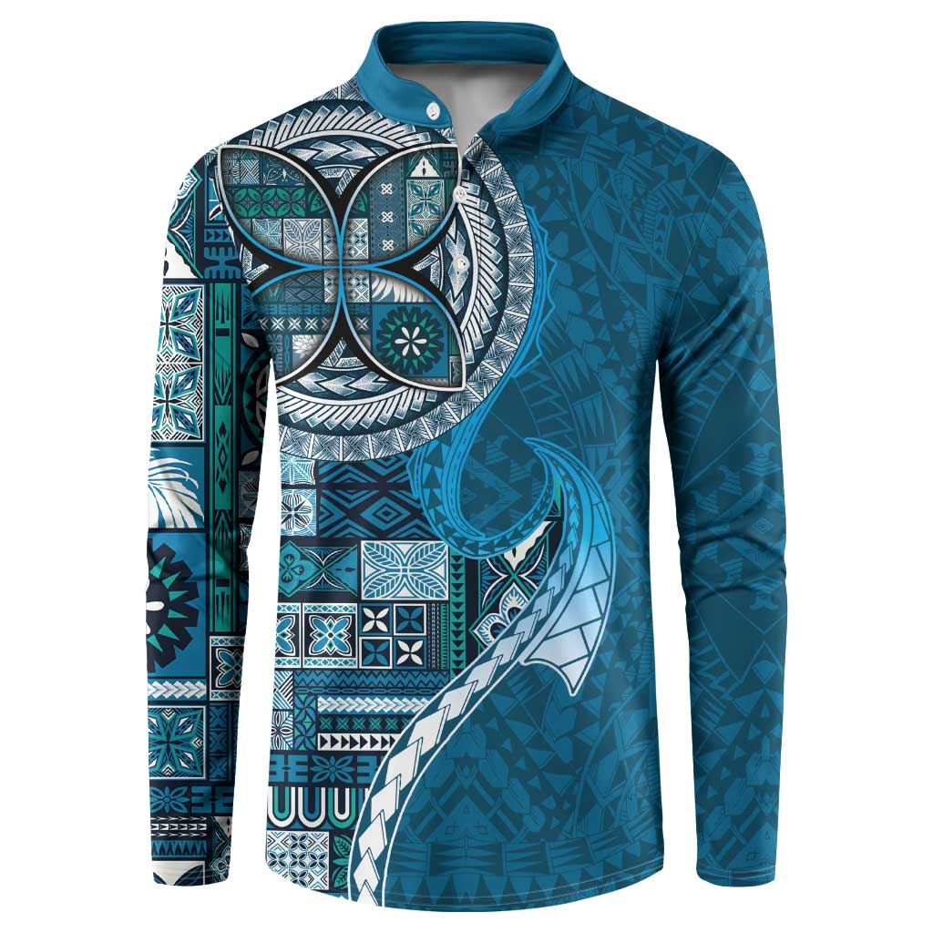 Samoan Siapo Art Tattoo Polynesian Pattern Button Sweatshirt Teal Color LT03 Teal - Polynesian Pride