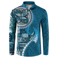 Samoan Siapo Art Tattoo Polynesian Pattern Button Sweatshirt Teal Color LT03 Teal - Polynesian Pride