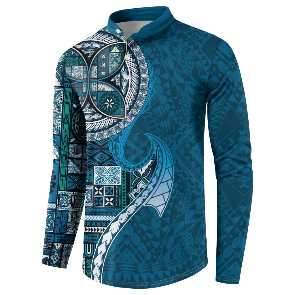 Samoan Siapo Art Tattoo Polynesian Pattern Button Sweatshirt Teal Color LT03 - Polynesian Pride