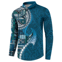 Samoan Siapo Art Tattoo Polynesian Pattern Button Sweatshirt Teal Color LT03 - Polynesian Pride