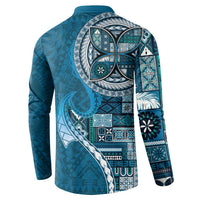 Samoan Siapo Art Tattoo Polynesian Pattern Button Sweatshirt Teal Color LT03 - Polynesian Pride