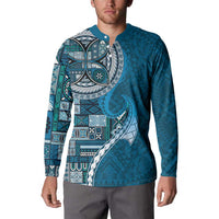 Samoan Siapo Art Tattoo Polynesian Pattern Button Sweatshirt Teal Color LT03 - Polynesian Pride