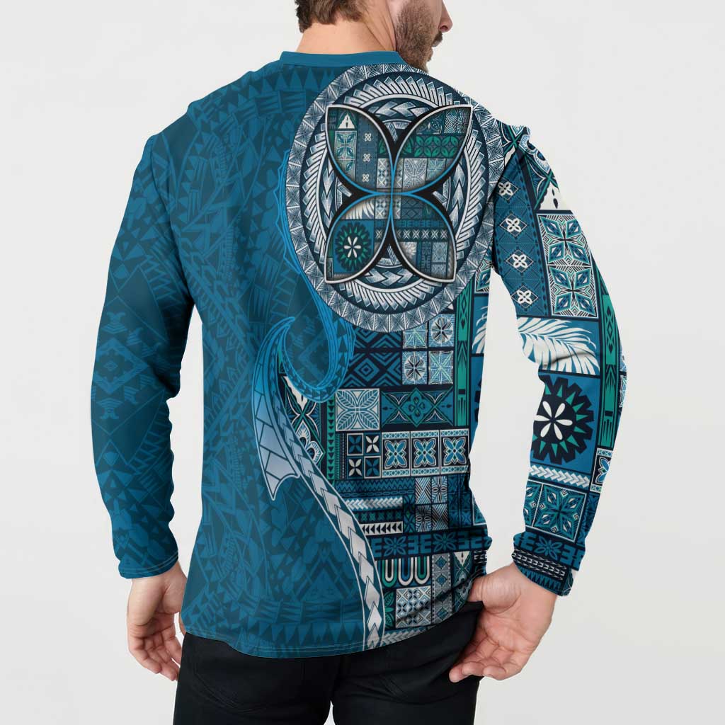 Samoan Siapo Art Tattoo Polynesian Pattern Button Sweatshirt Teal Color LT03 - Polynesian Pride