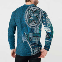 Samoan Siapo Art Tattoo Polynesian Pattern Button Sweatshirt Teal Color LT03 - Polynesian Pride