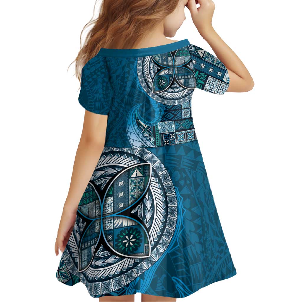 Samoan Siapo Art Tattoo Polynesian Pattern Family Matching Mermaid Dress and Hawaiian Shirt Teal Color - Polynesian Pride