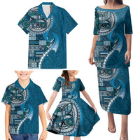 Samoan Siapo Art Tattoo Polynesian Pattern Family Matching Puletasi and Hawaiian Shirt Teal Color - Polynesian Pride