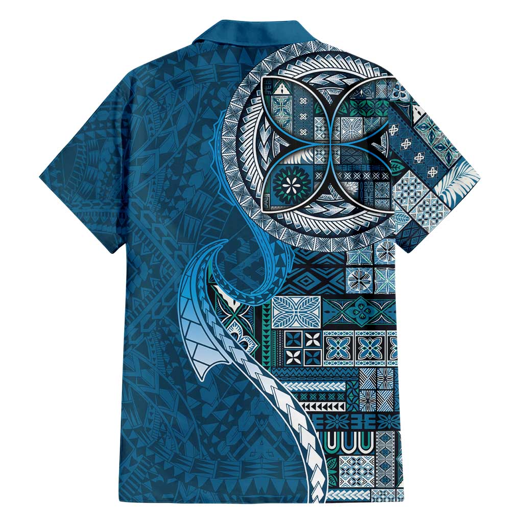 Samoan Siapo Art Tattoo Polynesian Pattern Family Matching Short Sleeve Bodycon Dress and Hawaiian Shirt Teal Color - Polynesian Pride