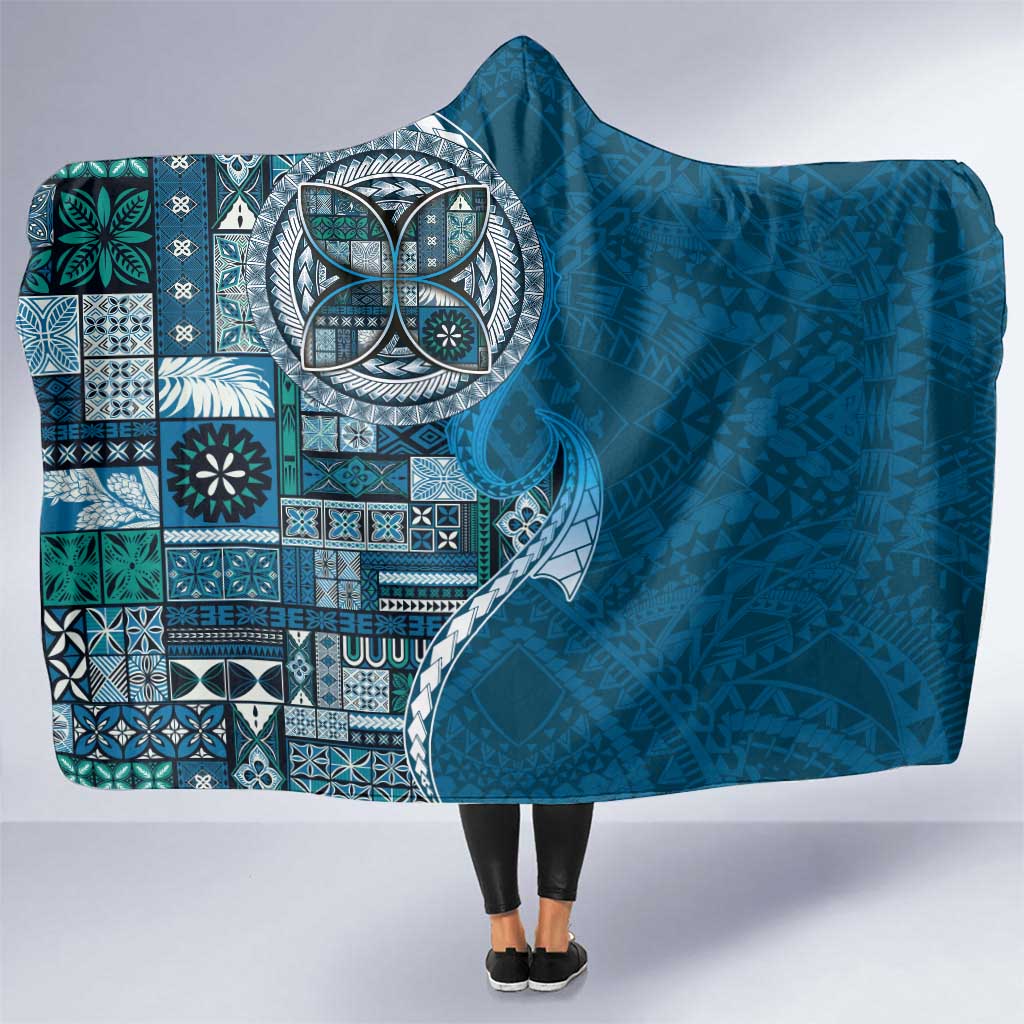 Samoan Siapo Art Tattoo Polynesian Pattern Hooded Blanket Teal Color - Polynesian Pride