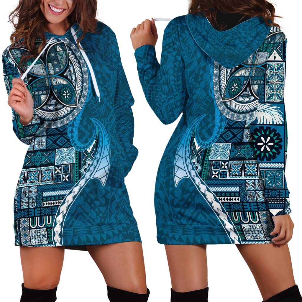 Samoan Siapo Art Tattoo Polynesian Pattern Hoodie Dress Teal Color - Polynesian Pride