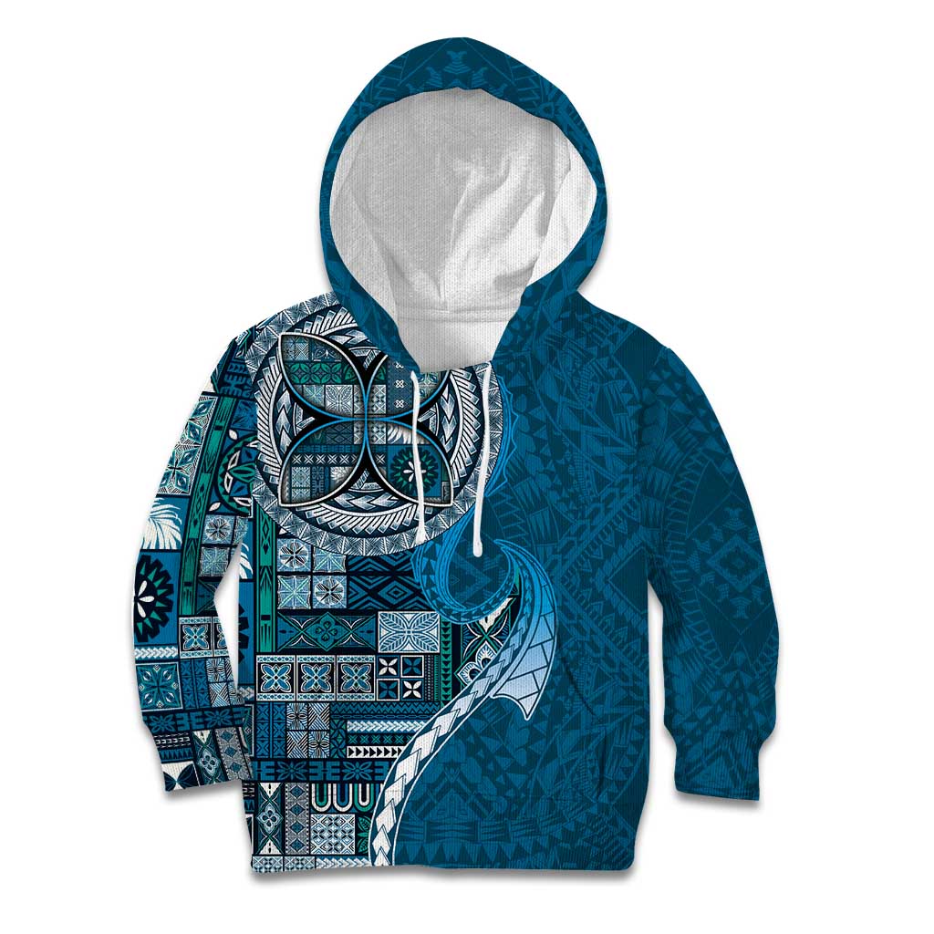 Samoan Siapo Art Tattoo Polynesian Pattern Kid Hoodie Teal Color - Polynesian Pride