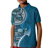 Samoan Siapo Art Tattoo Polynesian Pattern Kid Polo Shirt Teal Color - Polynesian Pride