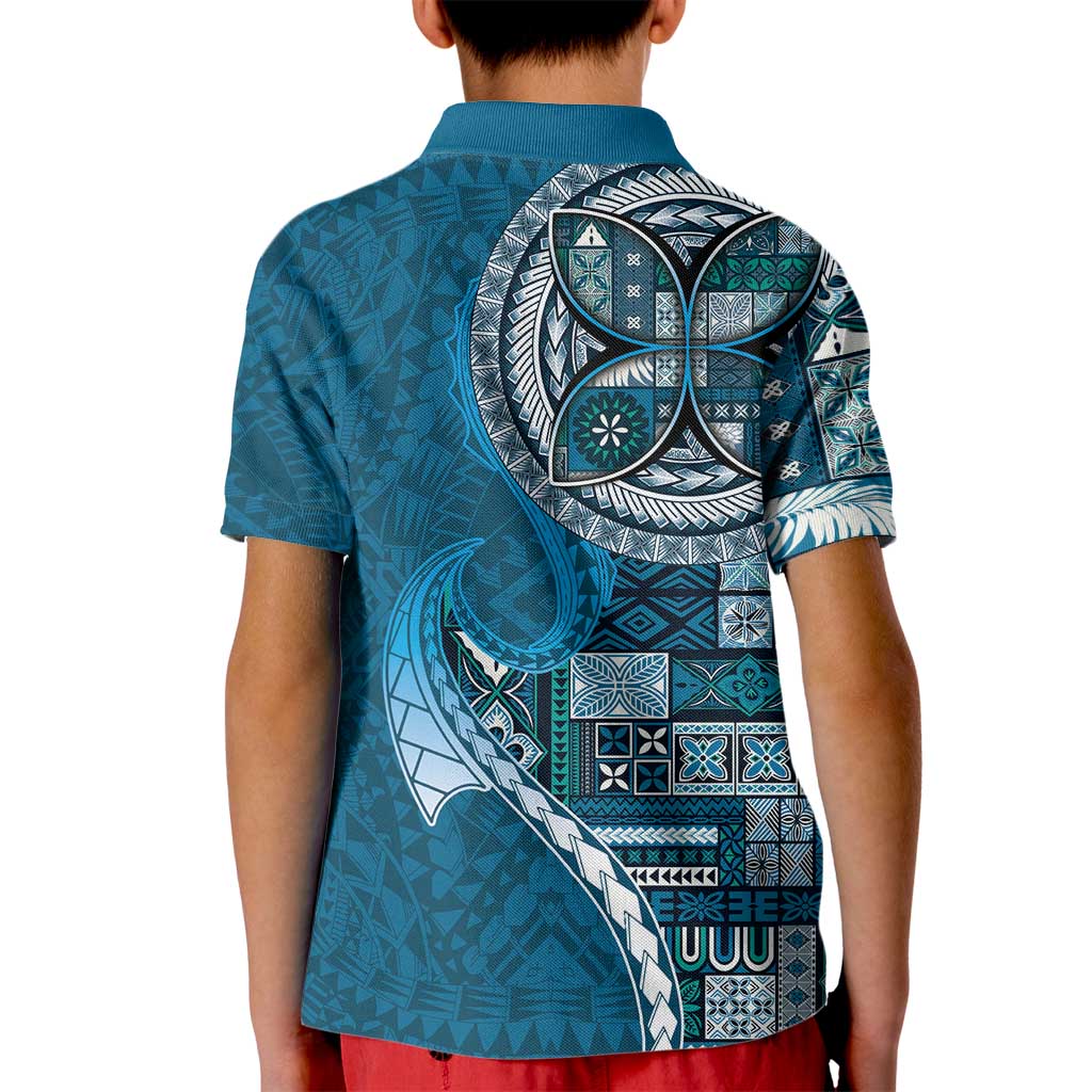 Samoan Siapo Art Tattoo Polynesian Pattern Kid Polo Shirt Teal Color - Polynesian Pride