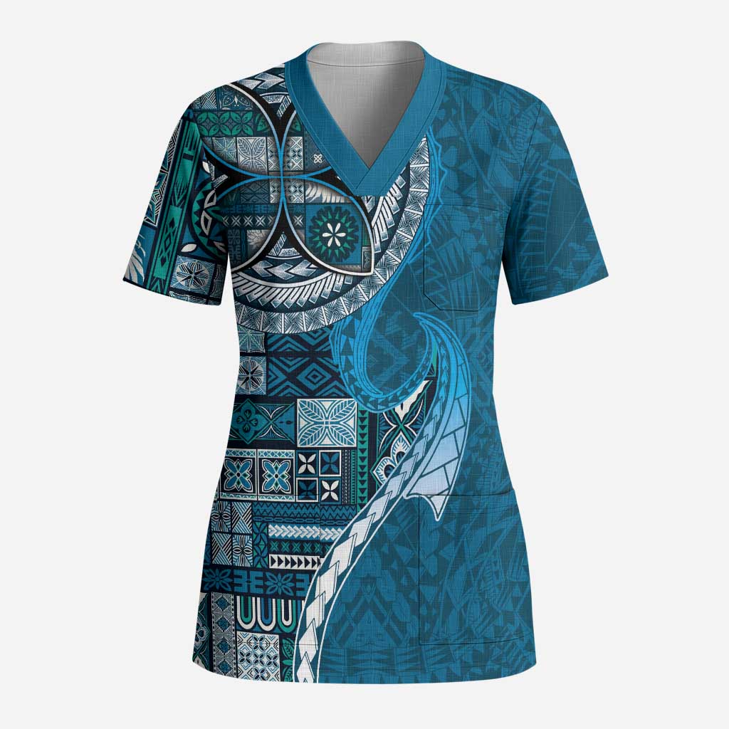 Samoan Siapo Art Tattoo Polynesian Pattern Scrub Top Teal Color LT03 Adult Teal - Polynesian Pride