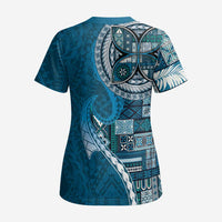 Samoan Siapo Art Tattoo Polynesian Pattern Scrub Top Teal Color LT03 - Polynesian Pride
