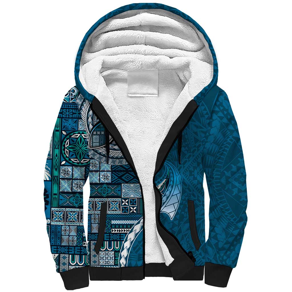Samoan Siapo Art Tattoo Polynesian Pattern Sherpa Hoodie Teal Color LT03 Unisex Teal - Polynesian Pride