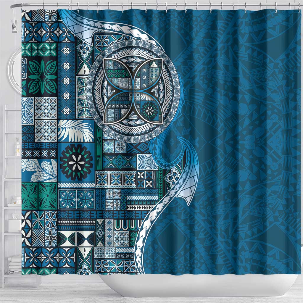 Samoan Siapo Art Tattoo Polynesian Pattern Shower Curtain Teal Color - Polynesian Pride
