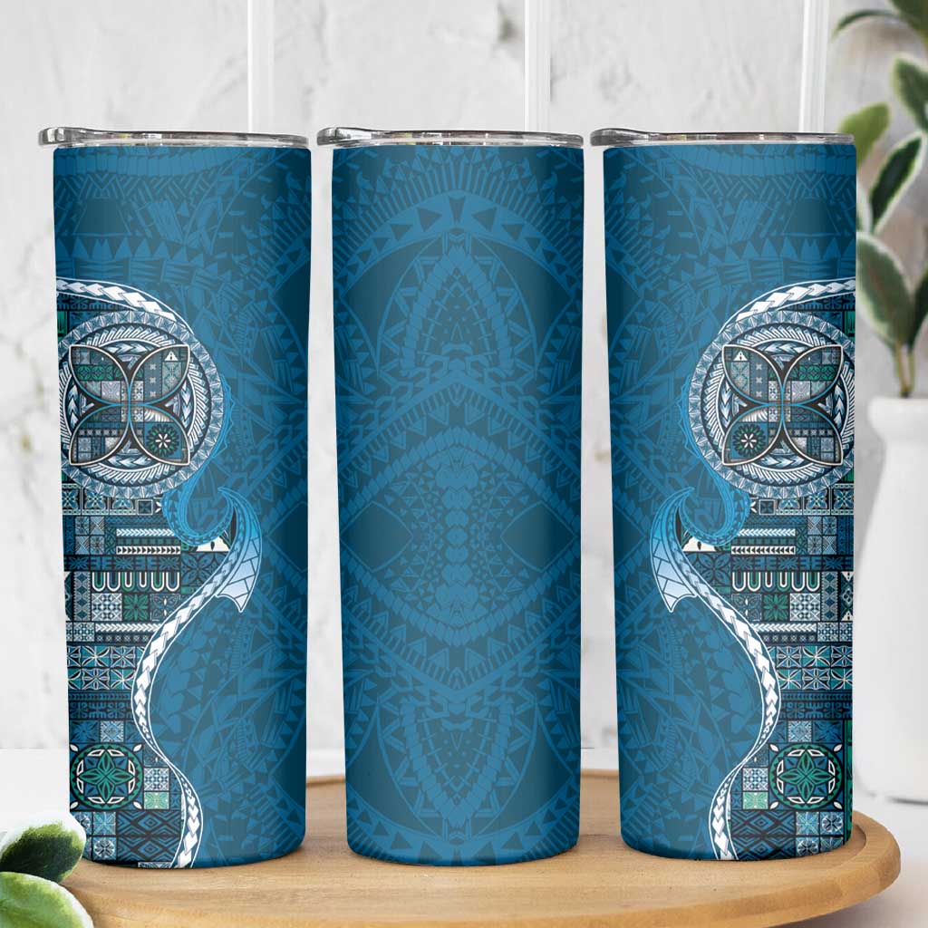 Samoan Siapo Art Tattoo Polynesian Pattern Skinny Tumbler Teal Color - Polynesian Pride