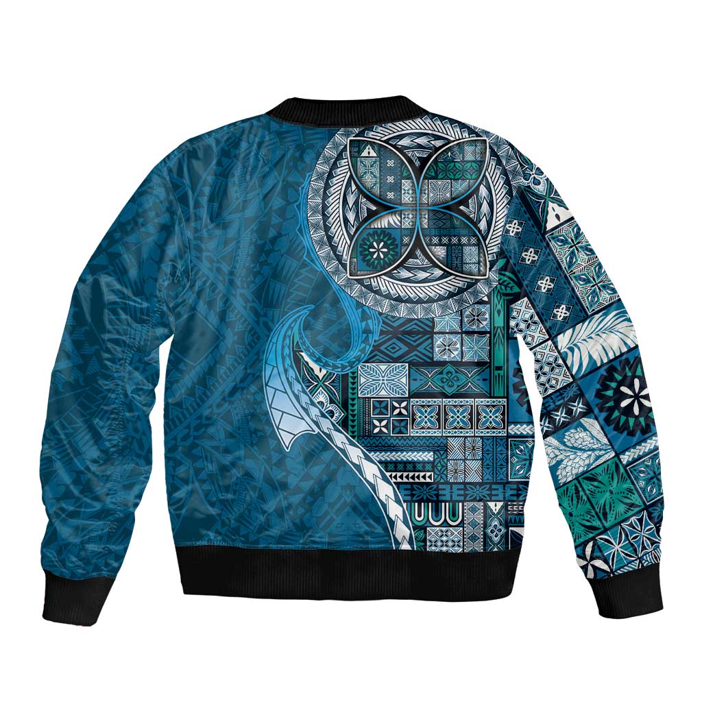Samoan Siapo Art Tattoo Polynesian Pattern Sleeve Zip Bomber Jacket Teal Color - Polynesian Pride