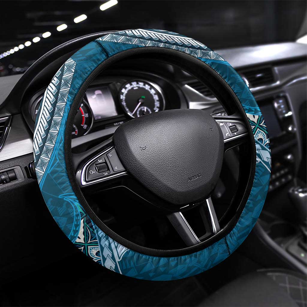 Samoan Siapo Art Tattoo Polynesian Pattern Steering Wheel Cover Teal Color LT03 Universal Fit Teal - Polynesian Pride