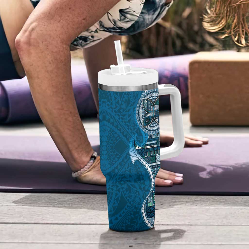 Samoan Siapo Art Tattoo Polynesian Pattern Tumbler With Handle Teal Color - Polynesian Pride