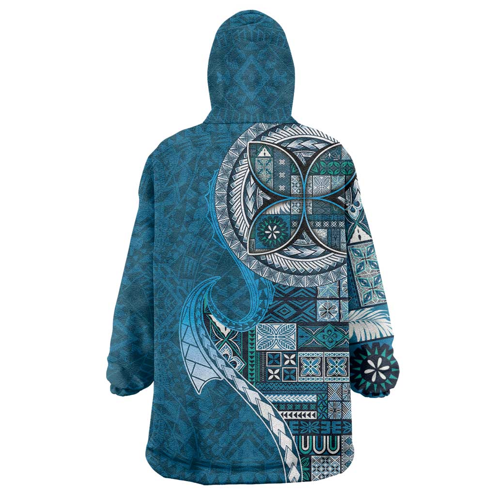 Samoan Siapo Art Tattoo Polynesian Pattern Wearable Blanket Hoodie Teal Color LT03 - Polynesian Pride