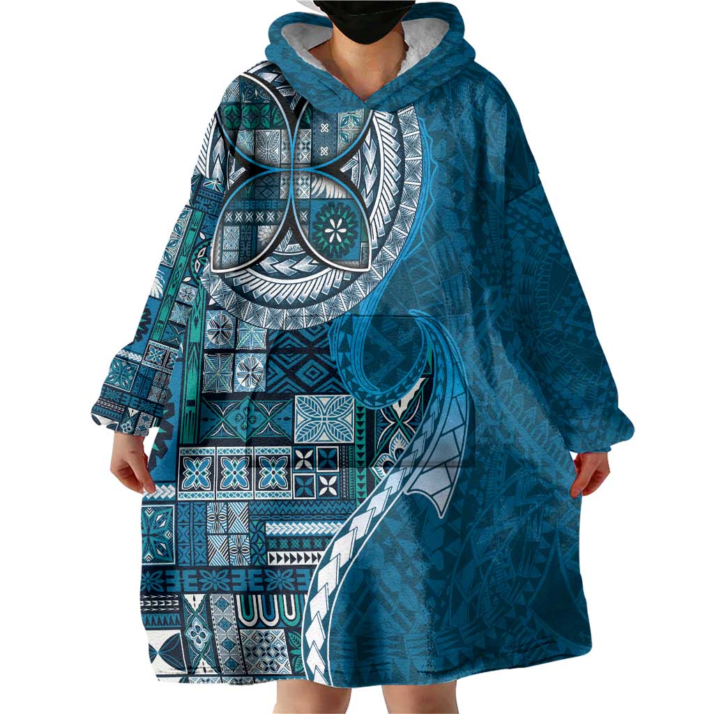 Samoan Siapo Art Tattoo Polynesian Pattern Wearable Blanket Hoodie Teal Color LT03 - Polynesian Pride