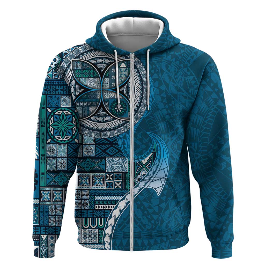 Samoan Siapo Art Tattoo Polynesian Pattern Zip Hoodie Teal Color - Polynesian Pride
