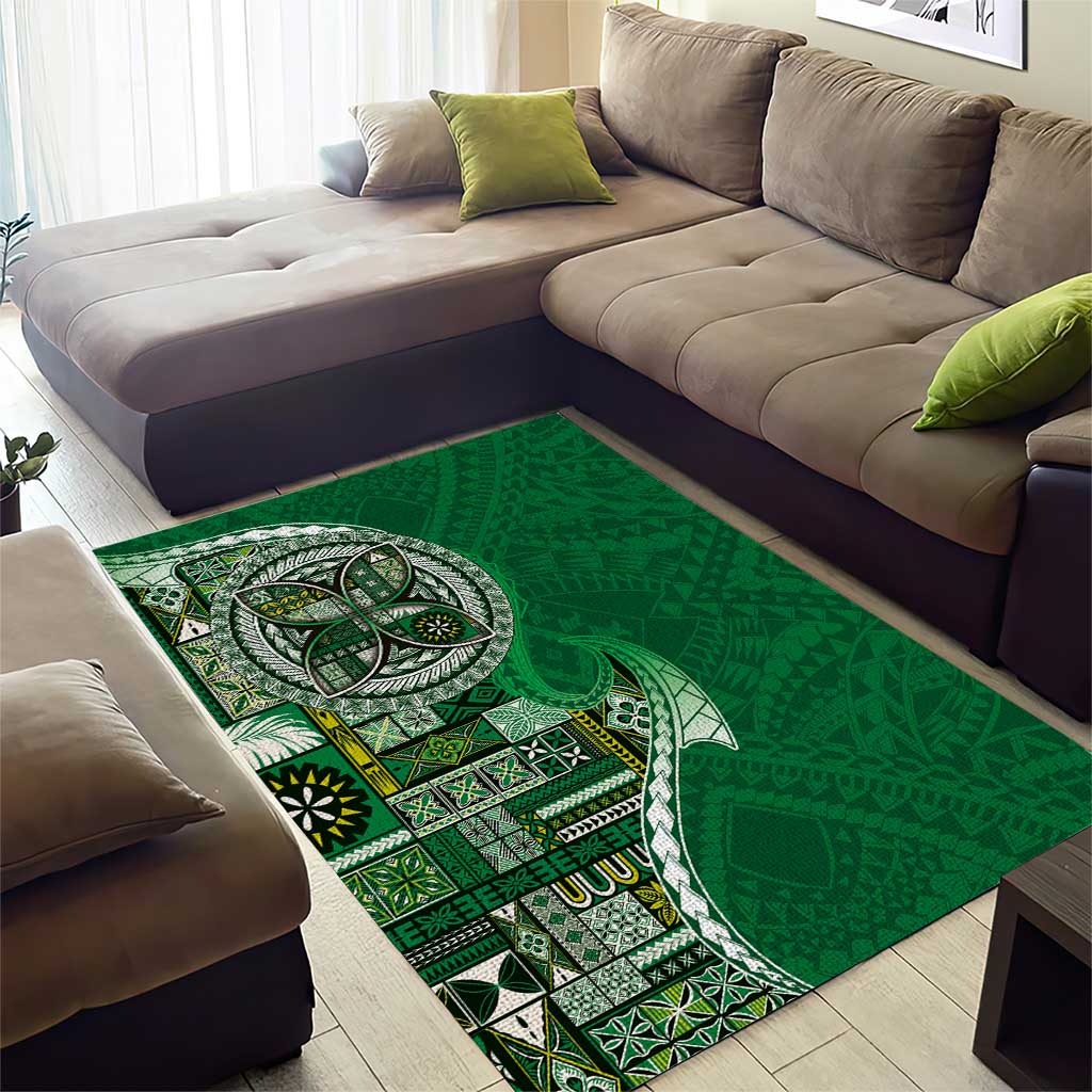 Samoan Siapo Art Tattoo Polynesian Pattern Area Rug Green Color - Polynesian Pride