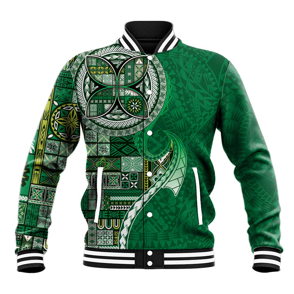 Samoan Siapo Art Tattoo Polynesian Pattern Baseball Jacket Green Color LT03 Unisex Green - Polynesian Pride