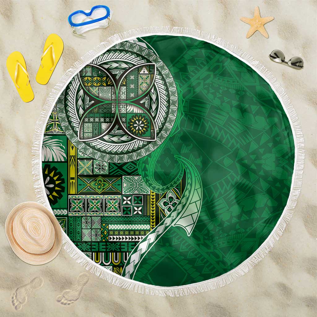 Samoan Siapo Art Tattoo Polynesian Pattern Beach Blanket Green Color LT03 One Size 150cm Green - Polynesian Pride