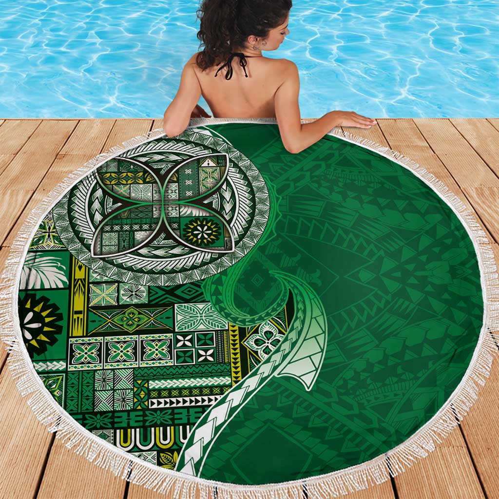 Samoan Siapo Art Tattoo Polynesian Pattern Beach Blanket Green Color LT03 - Polynesian Pride