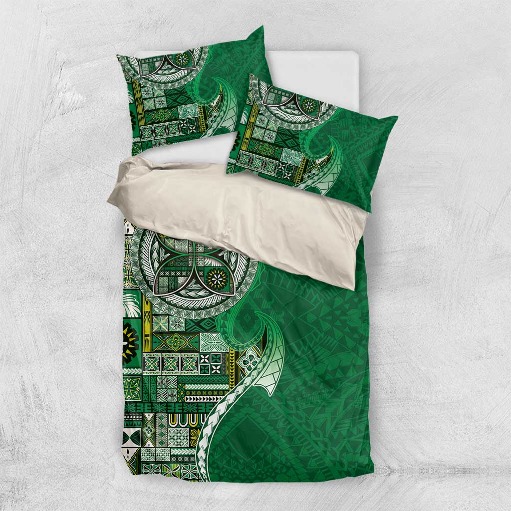 Samoan Siapo Art Tattoo Polynesian Pattern Bedding Set Green Color - Polynesian Pride