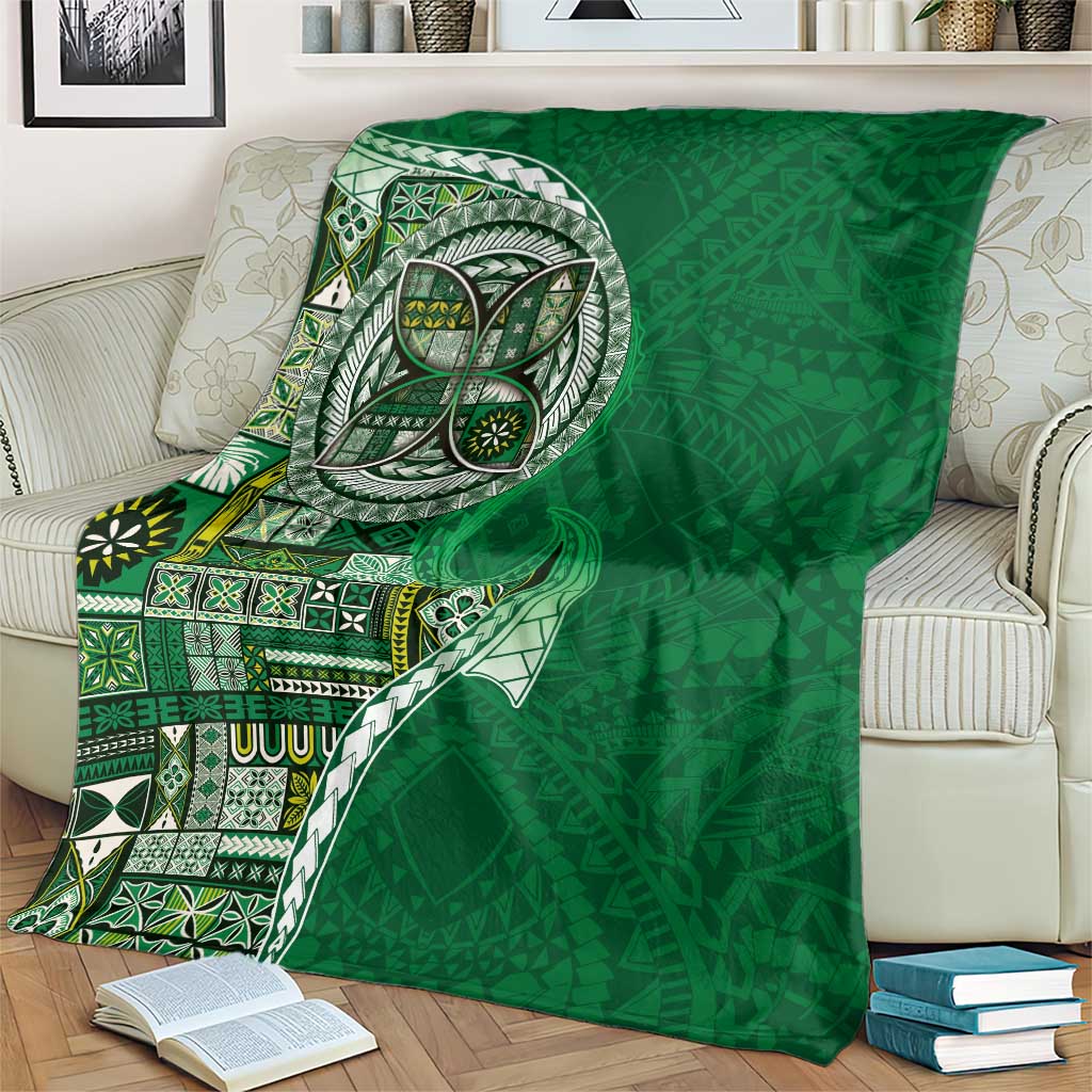 Samoan Siapo Art Tattoo Polynesian Pattern Blanket Green Color - Polynesian Pride