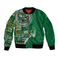 Samoan Siapo Art Tattoo Polynesian Pattern Bomber Jacket Green Color - Polynesian Pride