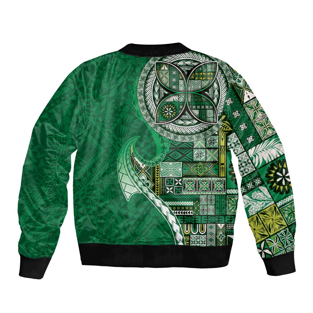 Samoan Siapo Art Tattoo Polynesian Pattern Bomber Jacket Green Color - Polynesian Pride
