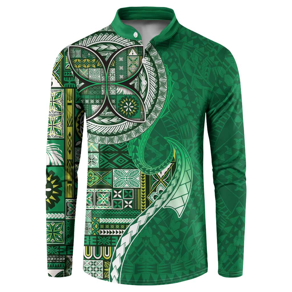Samoan Siapo Art Tattoo Polynesian Pattern Button Sweatshirt Green Color LT03 Green - Polynesian Pride