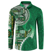 Samoan Siapo Art Tattoo Polynesian Pattern Button Sweatshirt Green Color LT03 Green - Polynesian Pride