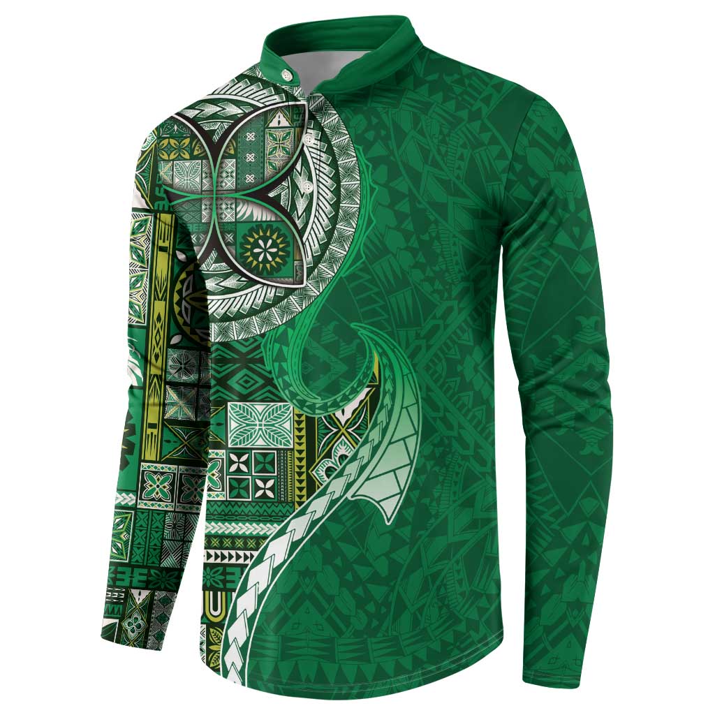 Samoan Siapo Art Tattoo Polynesian Pattern Button Sweatshirt Green Color LT03 - Polynesian Pride