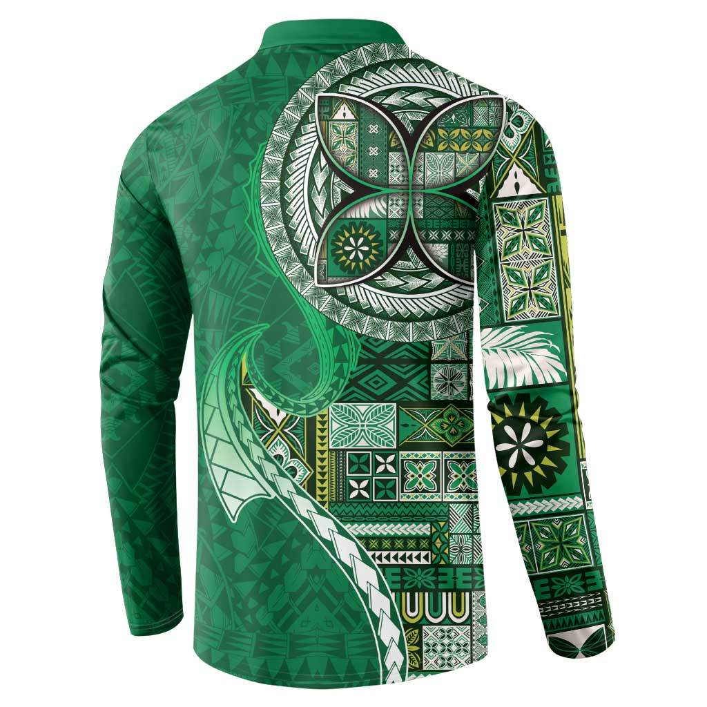 Samoan Siapo Art Tattoo Polynesian Pattern Button Sweatshirt Green Color LT03 - Polynesian Pride