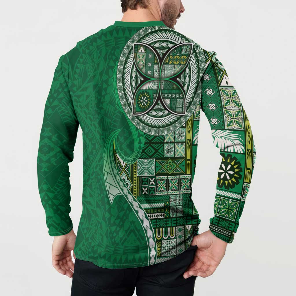Samoan Siapo Art Tattoo Polynesian Pattern Button Sweatshirt Green Color LT03 - Polynesian Pride