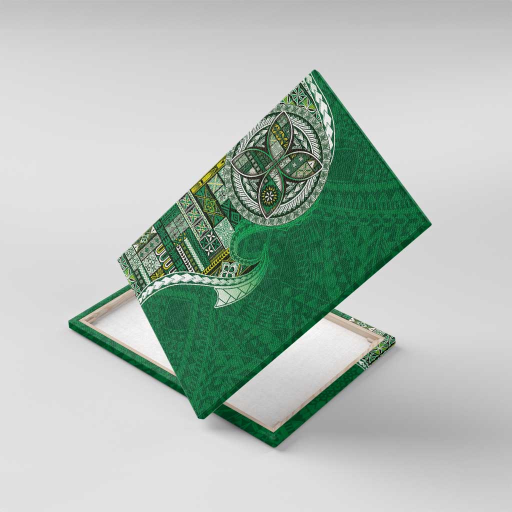 Samoan Siapo Art Tattoo Polynesian Pattern Canvas Wall Art Green Color LT03 With Frame Green - Polynesian Pride
