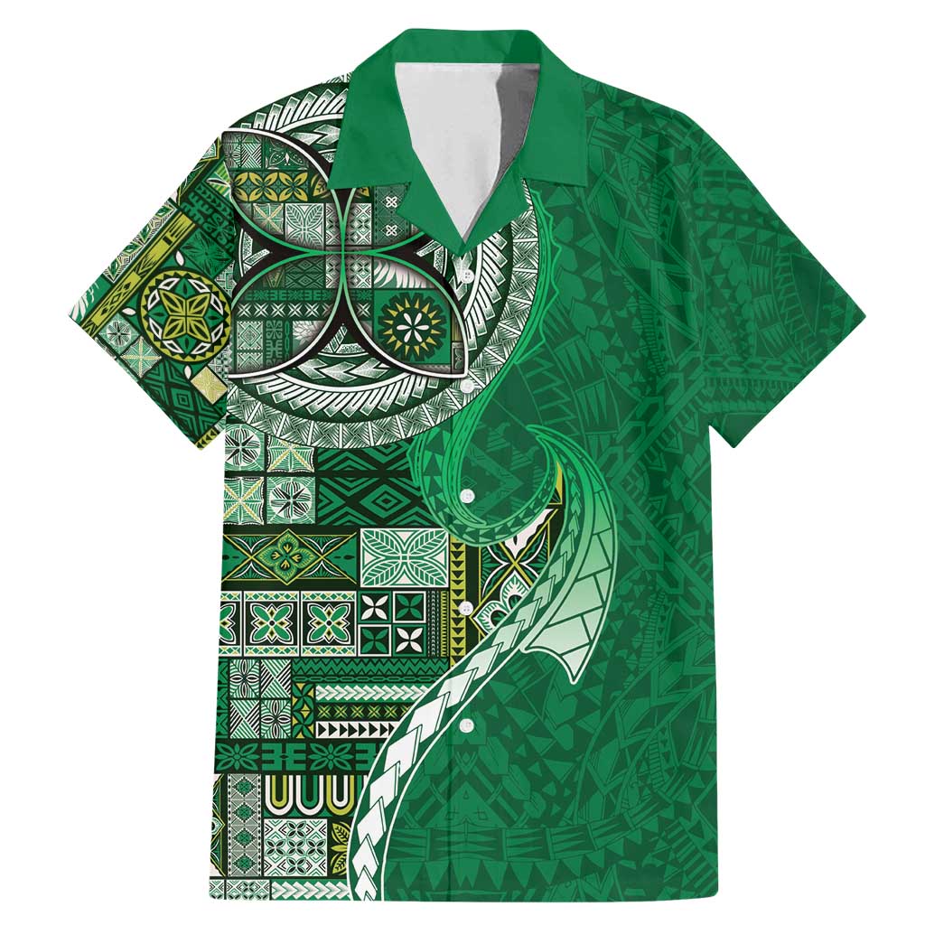 Samoan Siapo Art Tattoo Polynesian Pattern Family Matching Mermaid Dress and Hawaiian Shirt Green Color - Polynesian Pride