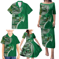 Samoan Siapo Art Tattoo Polynesian Pattern Family Matching Puletasi and Hawaiian Shirt Green Color - Polynesian Pride