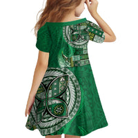 Samoan Siapo Art Tattoo Polynesian Pattern Family Matching Short Sleeve Bodycon Dress and Hawaiian Shirt Green Color - Polynesian Pride